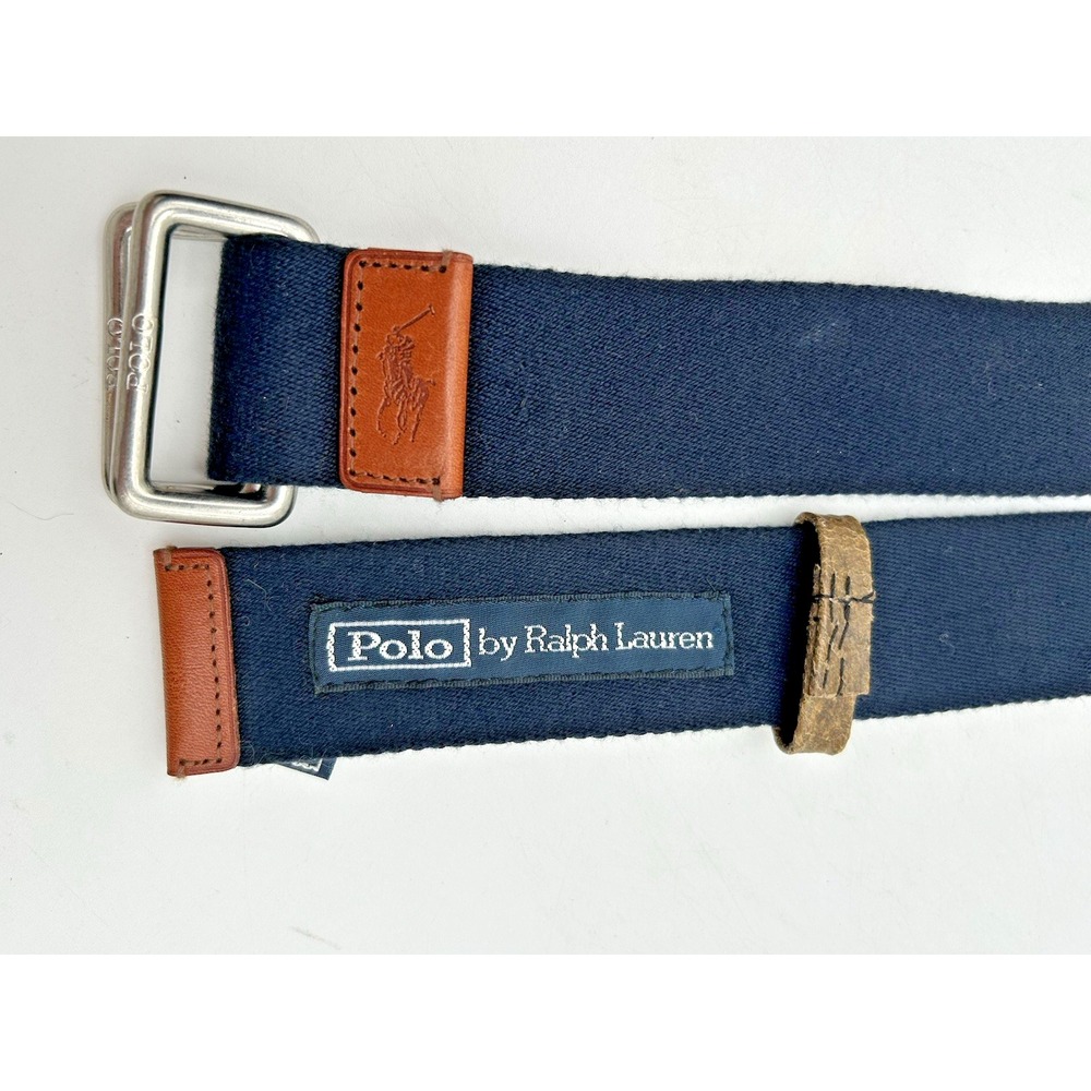 Polo Ralph Lauren Blue Canvas & Leather Belt Mens Size XL Preppy - Picture 2 of 5